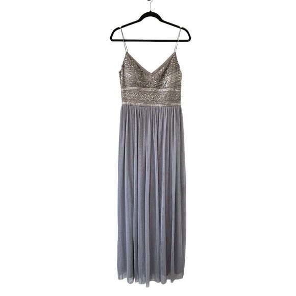 Adrianna Papell Empire Waist Dress Gown Sequined Beaded Spaghetti Strap Women's - Picture 1 of 9